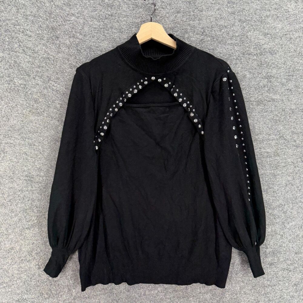 Oliver. O Sweater Pullover Women 2X Plus Black Knit High Neck Long Sleeve Casual